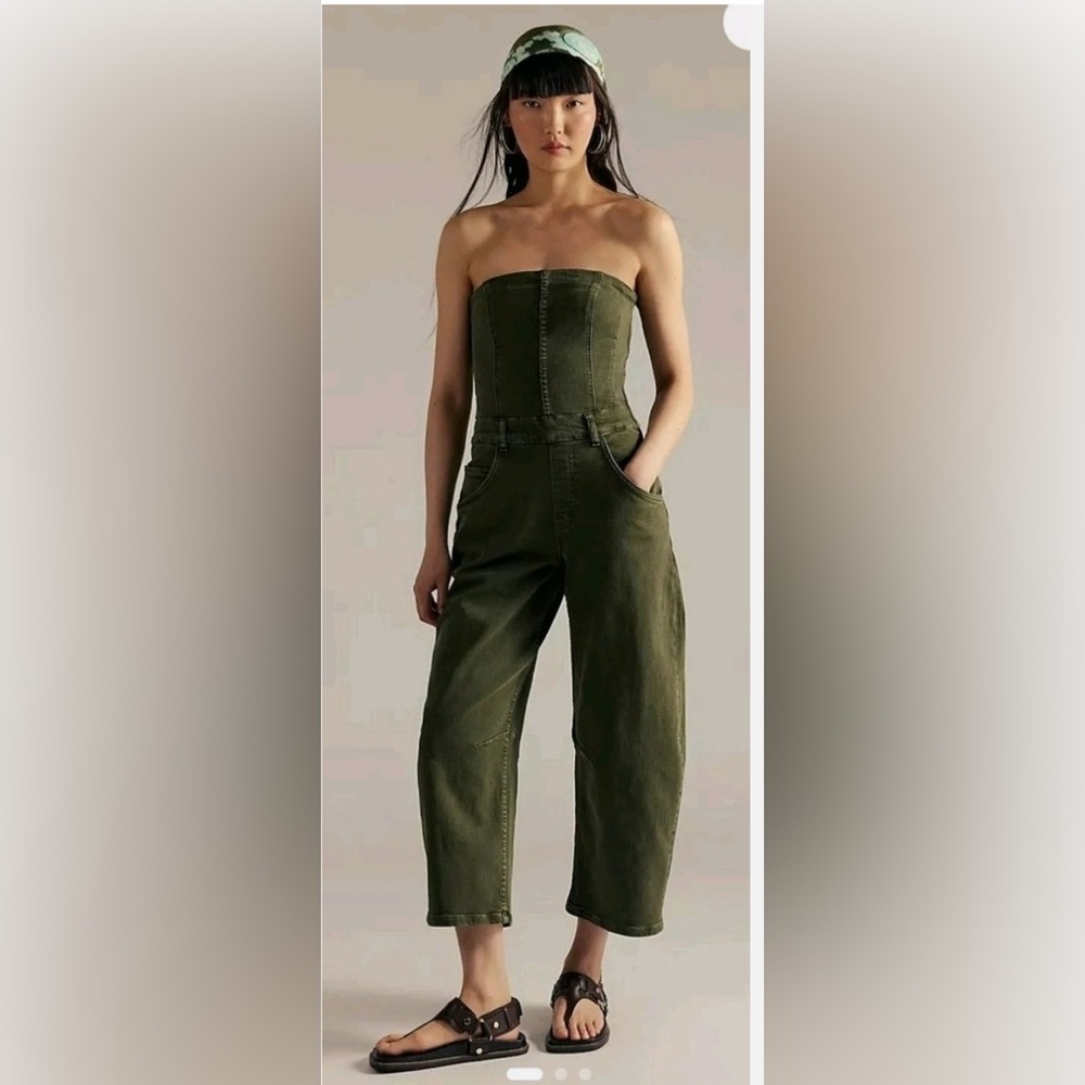 NWT • Free People Je Suis Prêt Barrel Leg Jumpsuit • Adventurer Green • XS